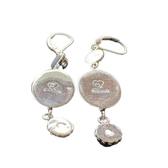 New Mars and Valentine Vintage Sterling Silver Pearl Rose Crystal Dange Earrings - Picture 8 of 8